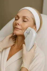 Woman receiving HIFU non surgical facelift treatment Sparkhill