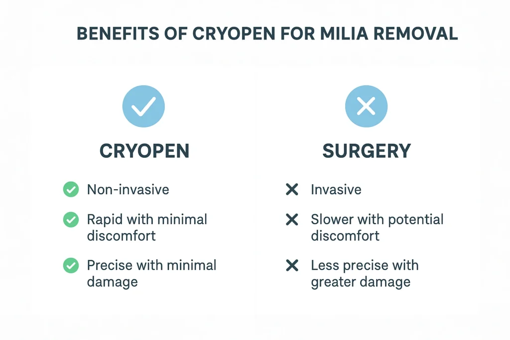 Benefits of cryopen for milia removal Sparkhill compared to surgical treatments.