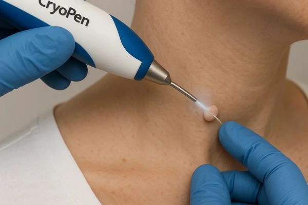Person receiving cryotherapy Sparkhill for skin tag removal