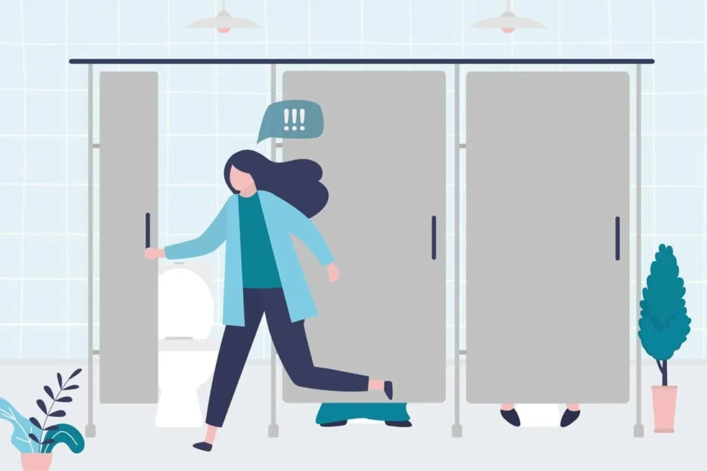 graphic of Urine incontinence Sparkhill woman running to the toilet.