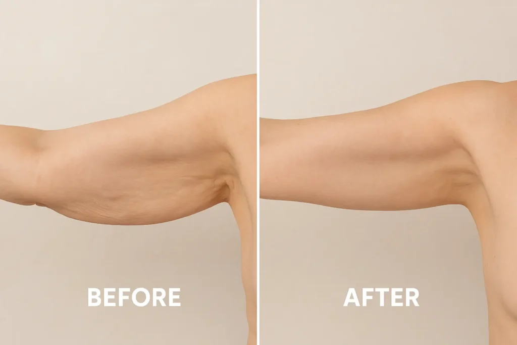 Picture of LA LIPO Sparkhill before and after results of skin tightening treatment on the upper arms.